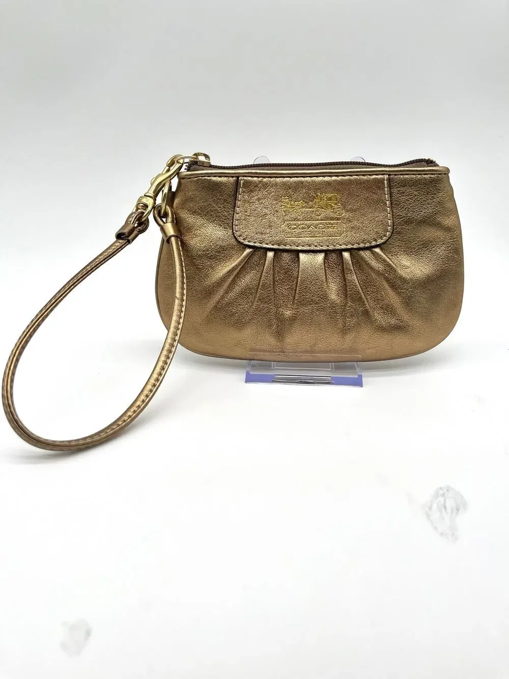 COACH Y2K Metallic Leather Gold Wristlet, Horse & Carriage